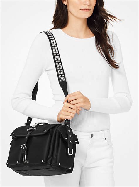 michael kors oliva|Olivia Large Studded Satin Messenger Bag .